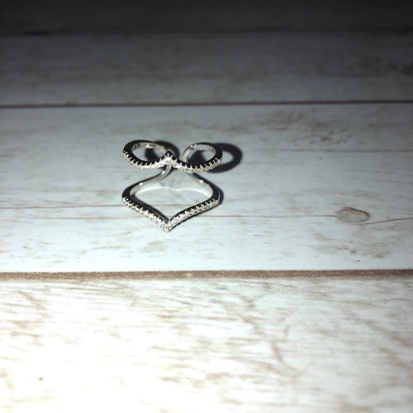 Adjustable Cubic Zirconia V Paving Open Platinum Plated Ring - Picture 9 of 13